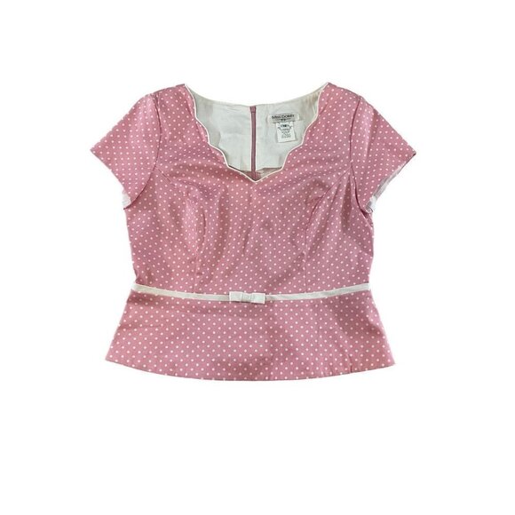 Vintage Miss Dorby Pink Polka Dot Retro 90's Blouse - 10 - Picture 1 of 10